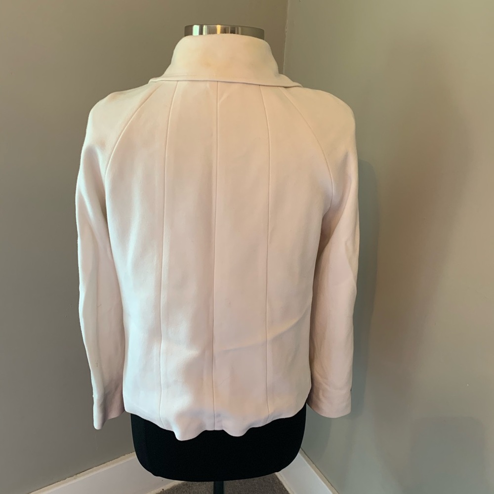 White Stretch Double Breasted Black Button Short … - image 5